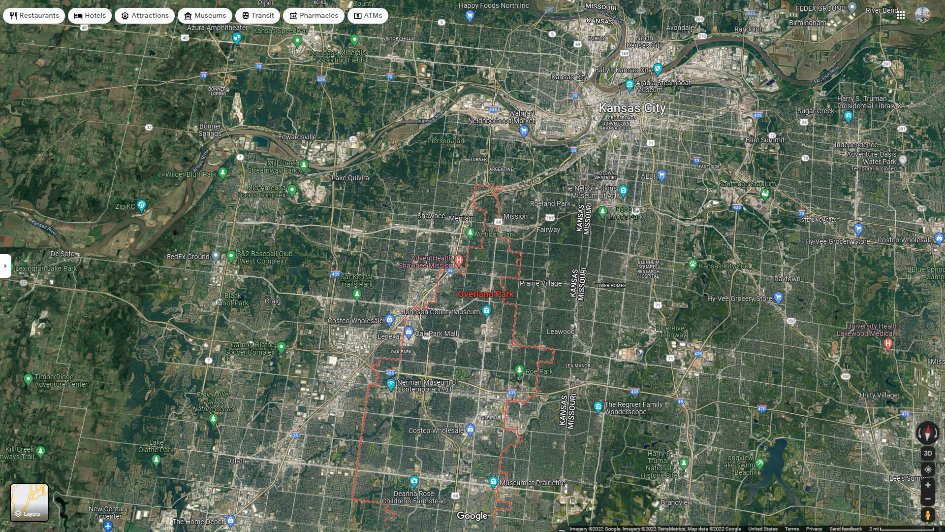 Overland Park Aerial Map Kansas